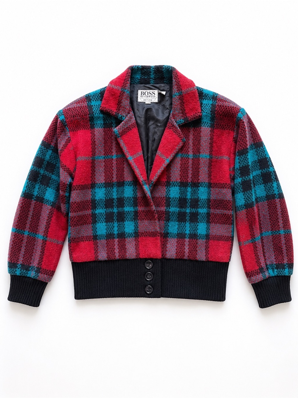 Vintage 90’s Red & Teal Plaid Cropped Jacket